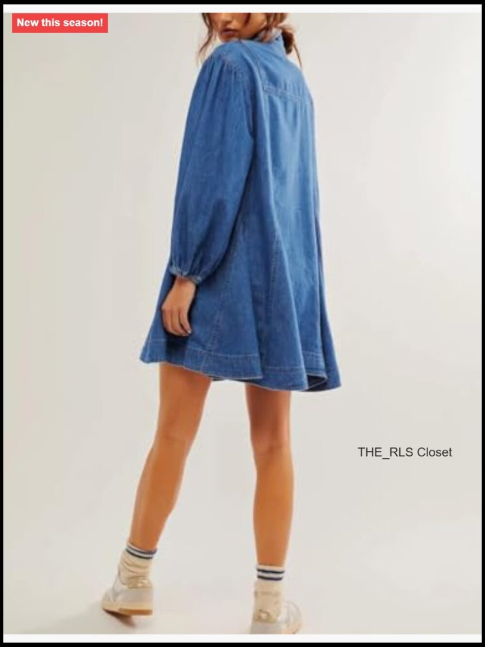 Long Sleeve Button Down Denim Dress A Line Swing Ruffle Midi with Pockets - Picture 4 of 5